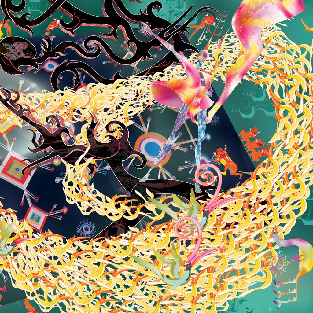 landscape with female figures, hornbill, aso and hudoq